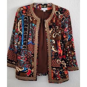 Jacket/Top-Joan Rivers-Brown-Blue-Red-3/4 Length Sleeves-Size X-SMALL